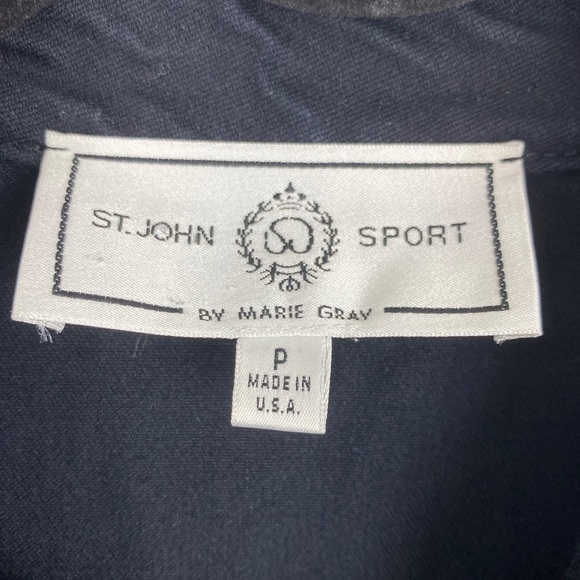 St. John Sport by Marie Gray Black Zip Up Bomber Jacket White Stitching Trim P - Picture 6 of 8